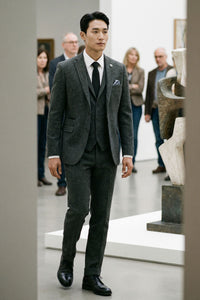 Men's Charcoal Grey 3 Piece Tweed Herringbone Suit - STZ11