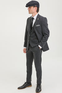 Men's Charcoal Grey 3 Piece Tweed Herringbone Suit - STZ11