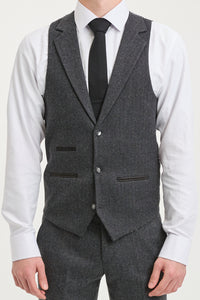 Men's Charcoal Grey 3 Piece Tweed Herringbone Suit - STZ11