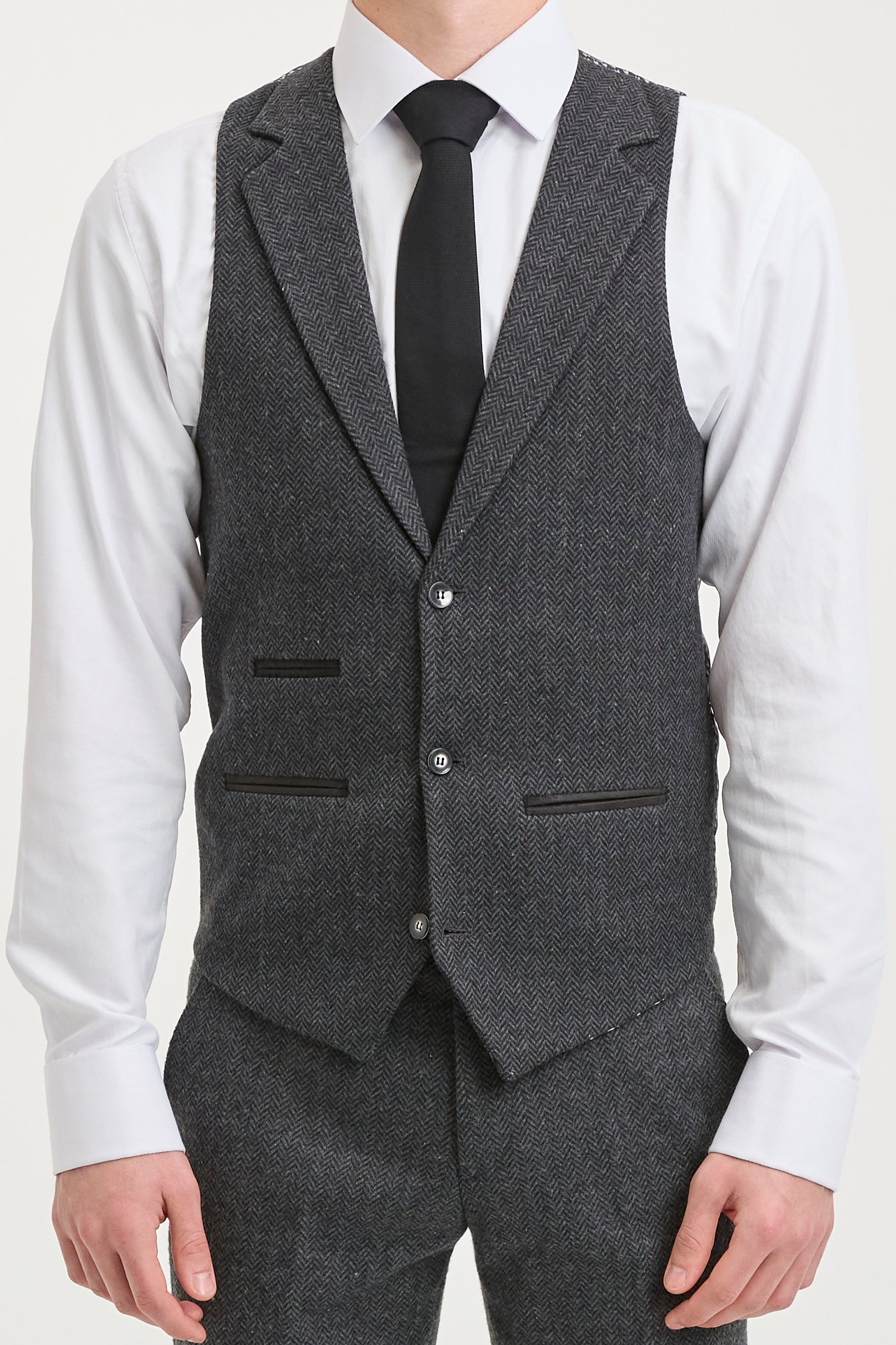 Men's Charcoal Grey 3 Piece Tweed Herringbone Suit - STZ11