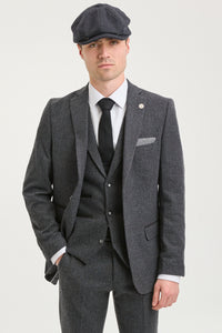 Men's Charcoal Grey 3 Piece Tweed Herringbone Suit - STZ11