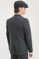 Men's Charcoal Grey 3 Piece Tweed Herringbone Suit - STZ11