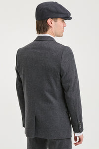 Men's Charcoal Grey 3 Piece Tweed Herringbone Suit - STZ11