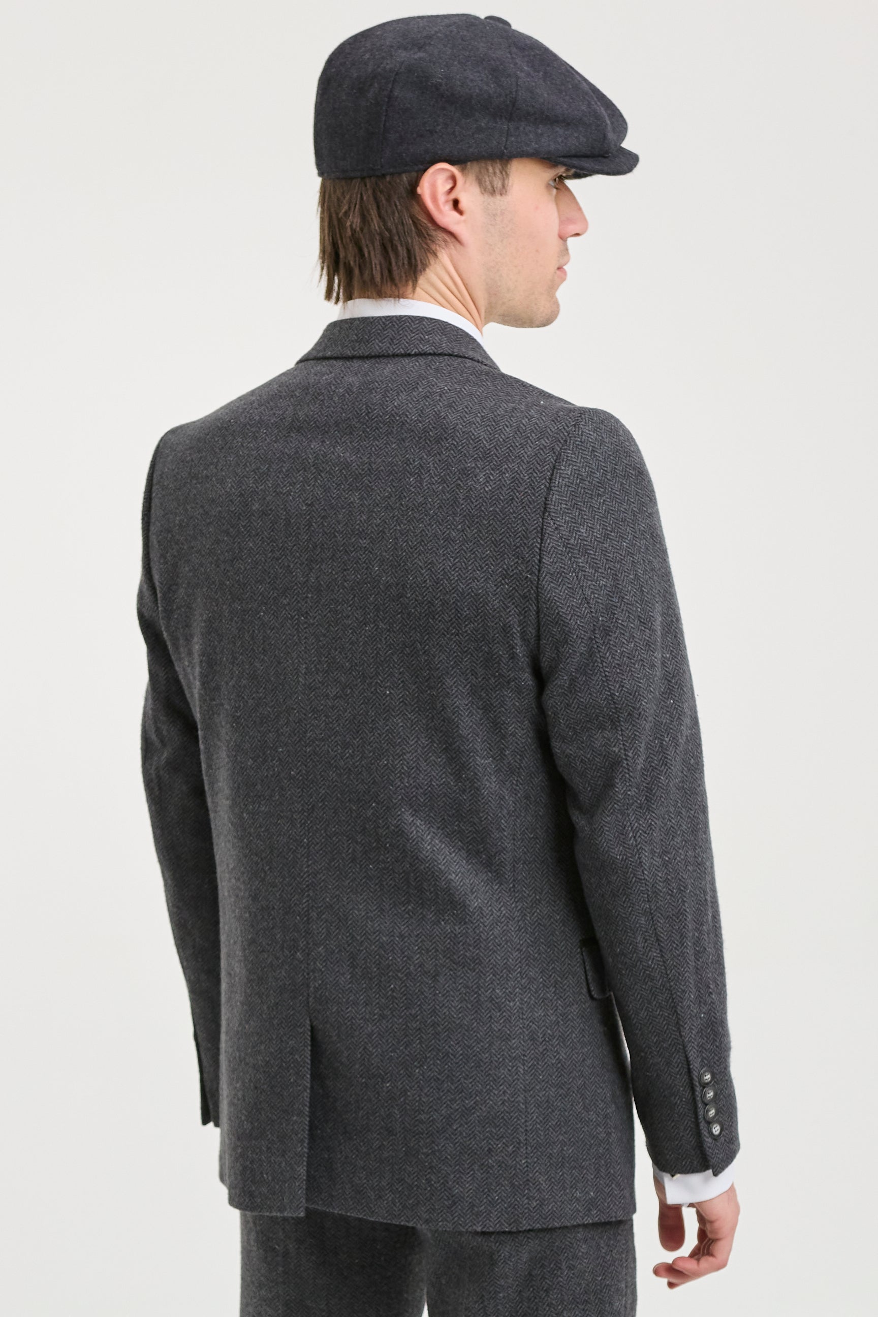 Men's Charcoal Grey 3 Piece Tweed Herringbone Suit - STZ11