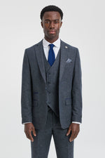 Mens 3 Piece Navy Suit with Double Breasted Waistcoat