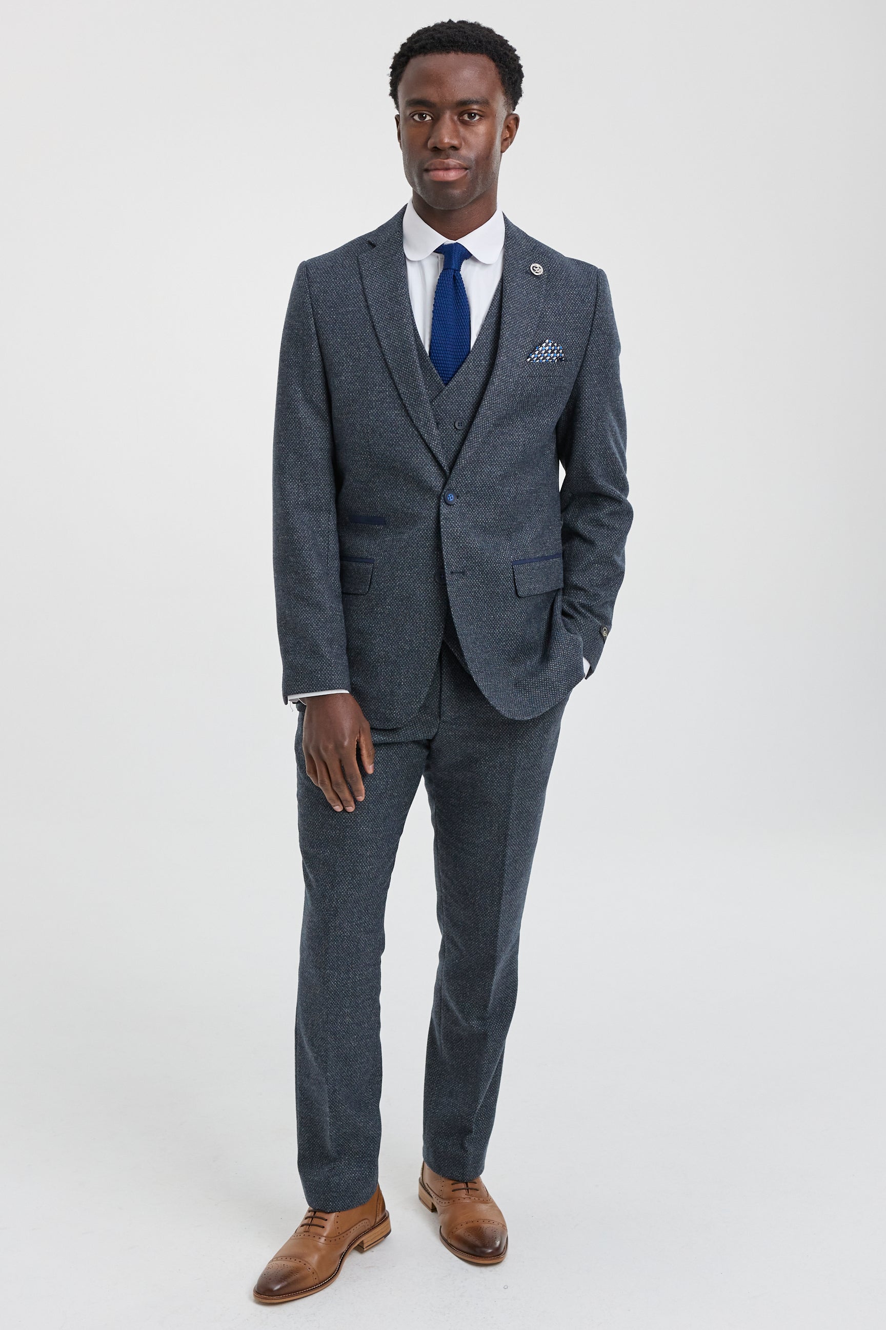 Mens 3 Piece Navy Suit with Double Breasted Waistcoat