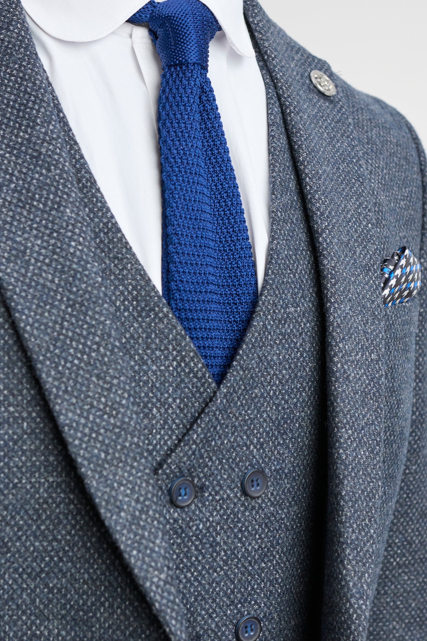 Mens 3 Piece Navy Suit with Double Breasted Waistcoat