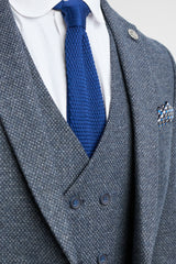 Mens 3 Piece Navy Suit with Double Breasted Waistcoat