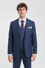 Mens 3 Piece Pinstripe Navy-Blue Suit