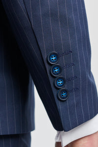 Mens 3 Piece Pinstripe Navy-Blue Suit