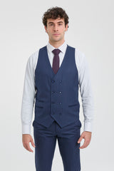 Mens 3 Piece Pinstripe Navy-Blue Suit