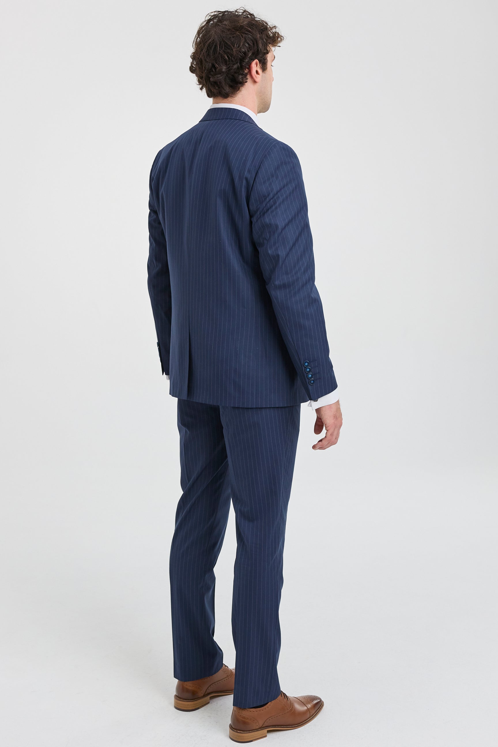Mens 3 Piece Pinstripe Navy-Blue Suit
