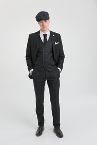 Mens  Black 3 Piece Pinstripe Suit