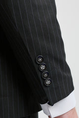 Mens  Black 3 Piece Pinstripe Suit