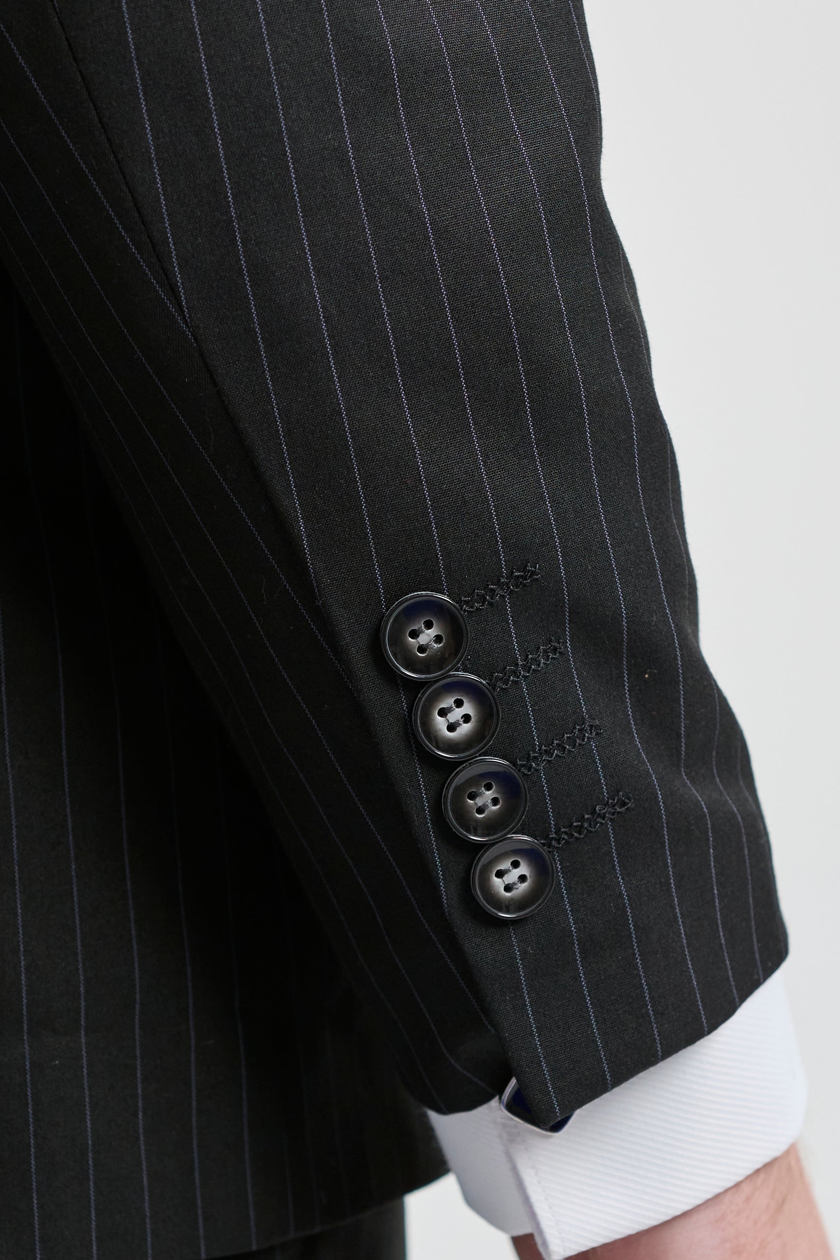 Mens  Black 3 Piece Pinstripe Suit