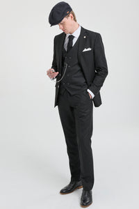 Mens  Black 3 Piece Pinstripe Suit