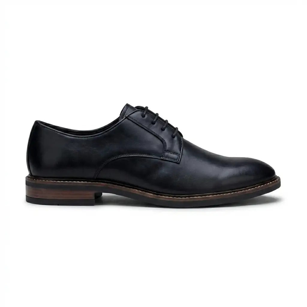 Tanner - Men's Black Leather Plain Toe Derby Lace-Up Shoes