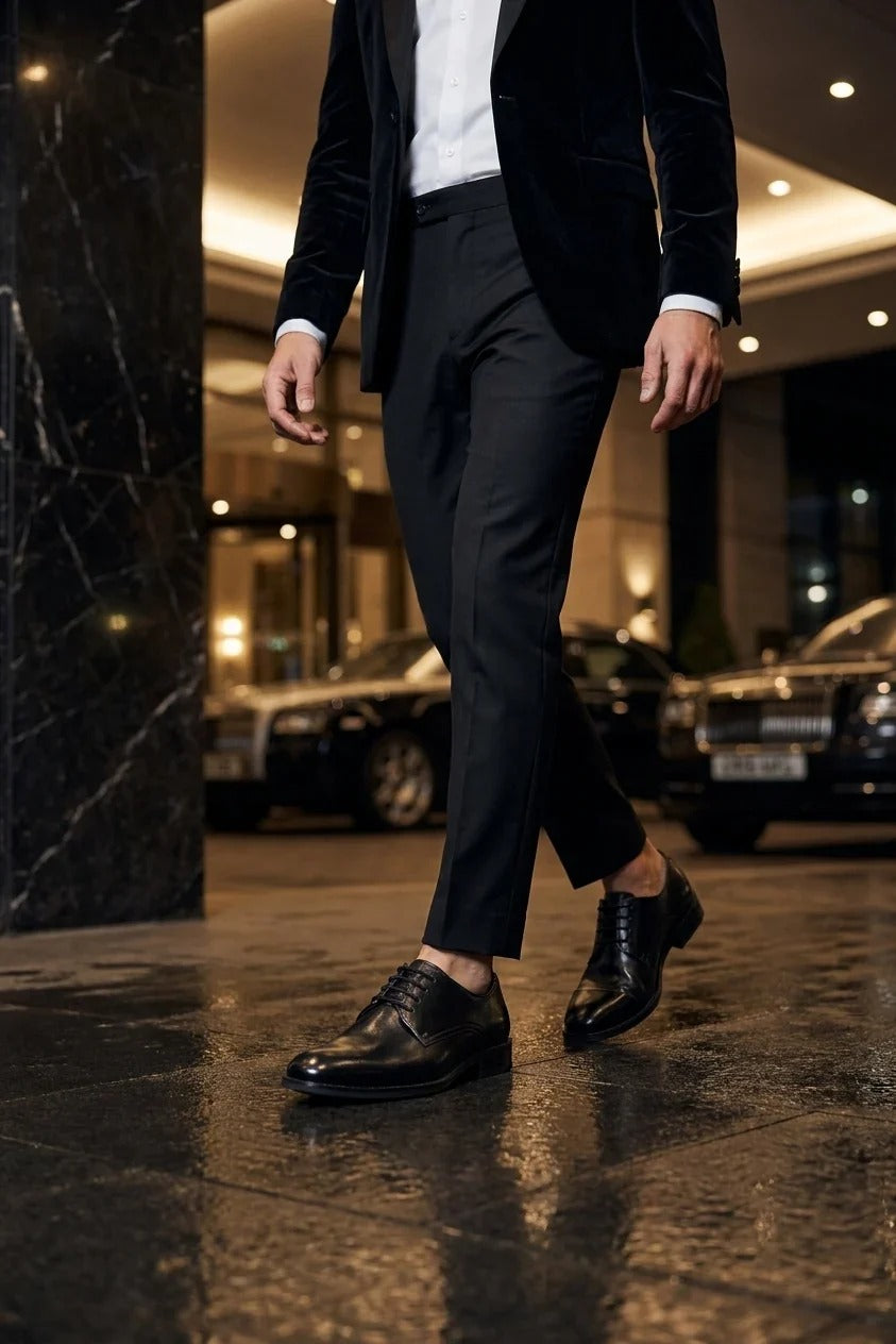 Taylor - Men's Black Leather Classic Lace-Up Derby Shoes