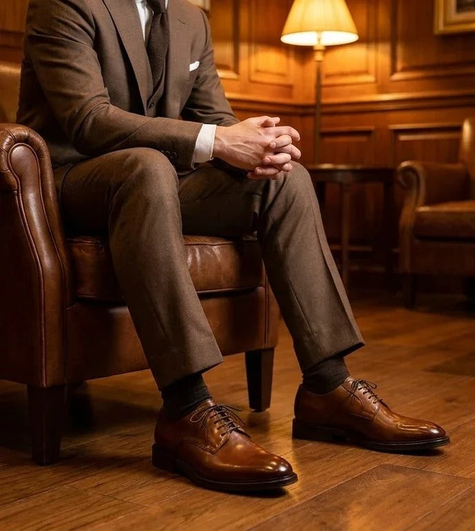 Taylor - Men's Brown Leather Classic Lace-Up Derby Shoes