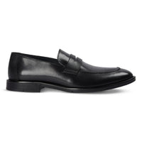 Ted - Men's Black Classic Moc Toe Leather Penny Loafers