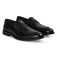Ted - Men's Black Classic Moc Toe Leather Penny Loafers