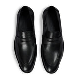 Ted - Men's Black Classic Moc Toe Leather Penny Loafers