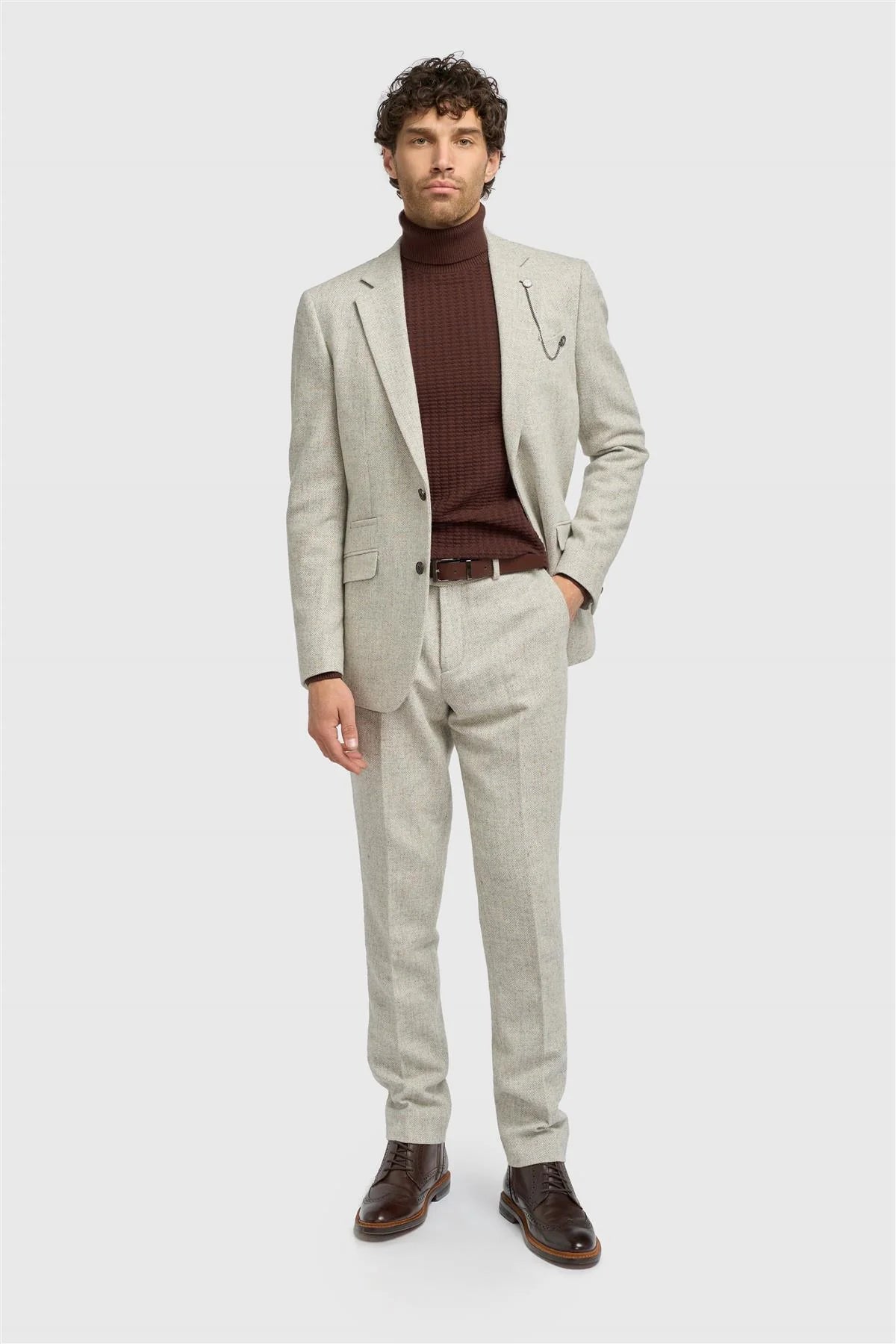Thomas - Men's Grey Classic Herringbone Tweed Blazer