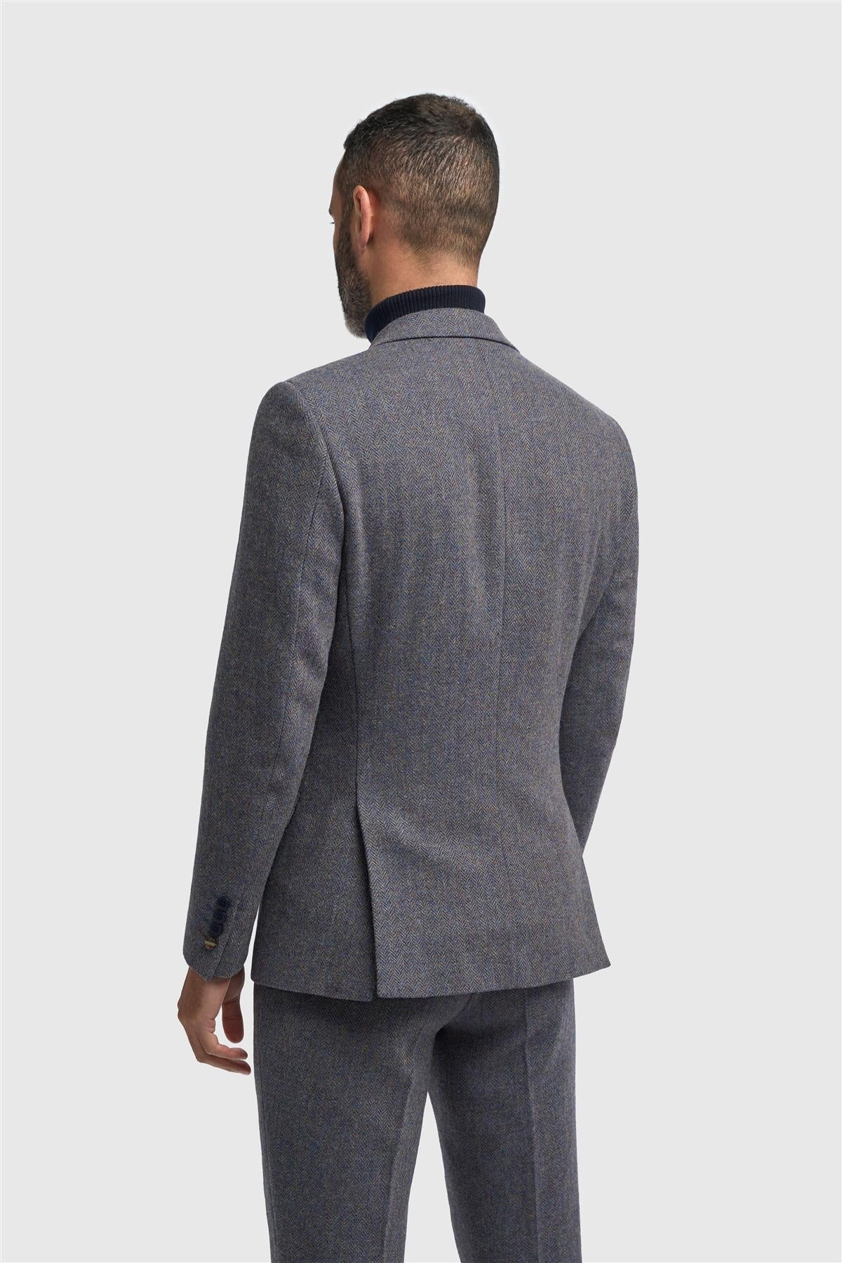 Thomas - Men's Navy Classic Herringbone Tweed Blazer