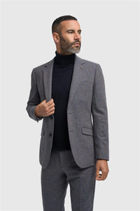 Thomas - Men's Navy Classic Herringbone Tweed Blazer