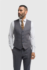 Thomas - Men's Navy Wool Blend Herringbone Tweed Waistcoat