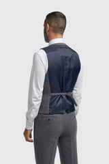 Thomas - Men's Navy Wool Blend Herringbone Tweed Waistcoat