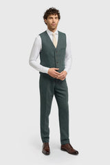 Thomas - Men's Olive Wool Blend Herringbone Tweed Waistcoat