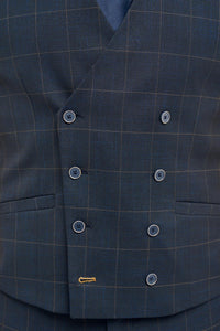 Torino - Men's Navy Check Double Breasted Waistcoat