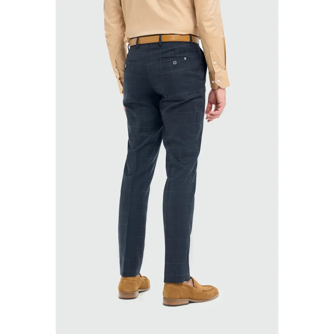 Torino - Men's Navy Check Formal Trousers