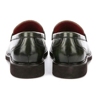 Tristian - Men's Green Leather Herringbone Tweed Loafers