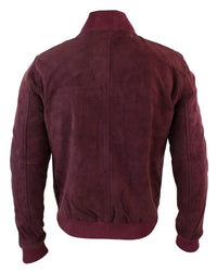 Varsity Mens Real Suede Leather Bomber College Jacket Classic Retro Vintage - Burgundy