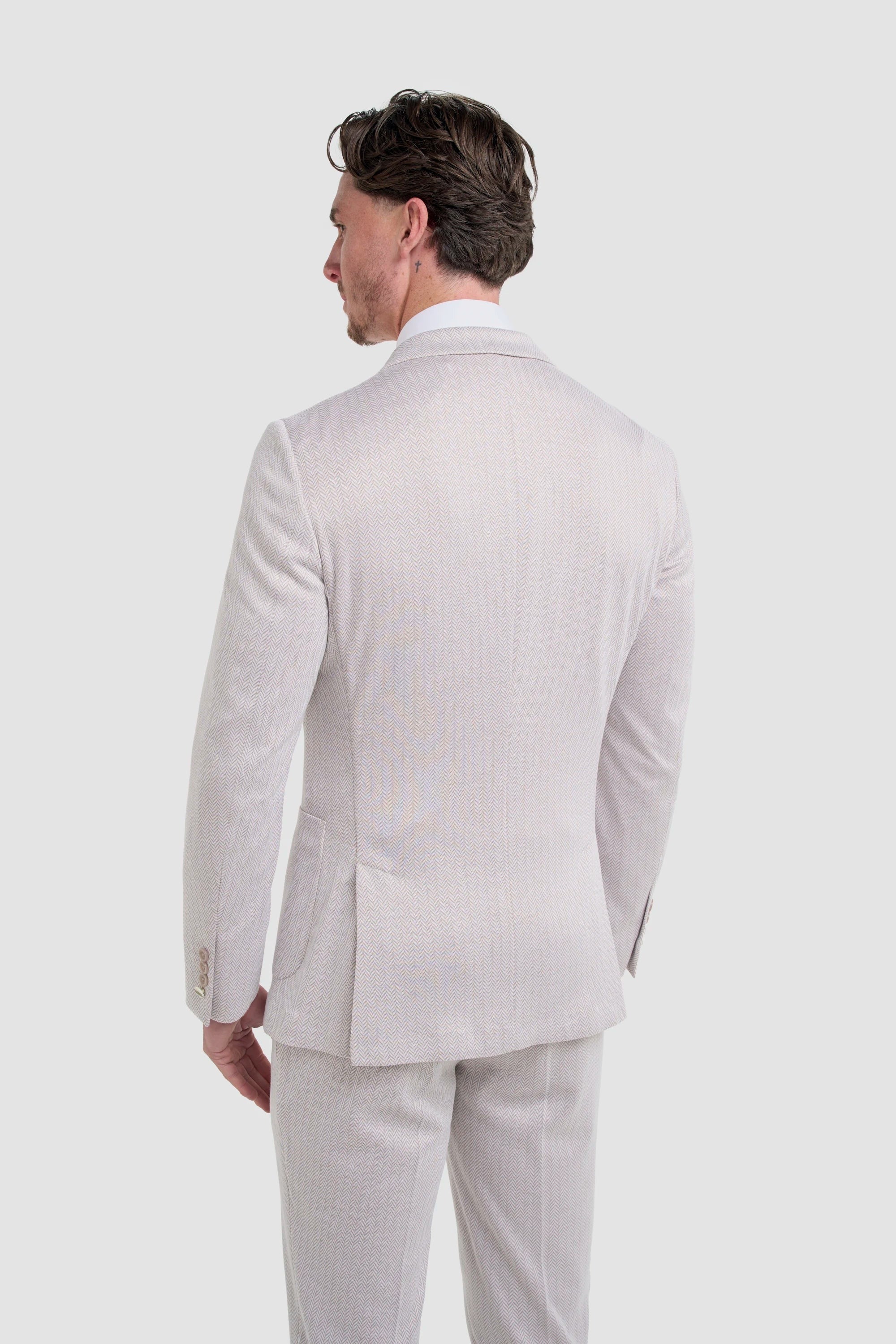Vasco - Men's Beige Herringbone Blazer