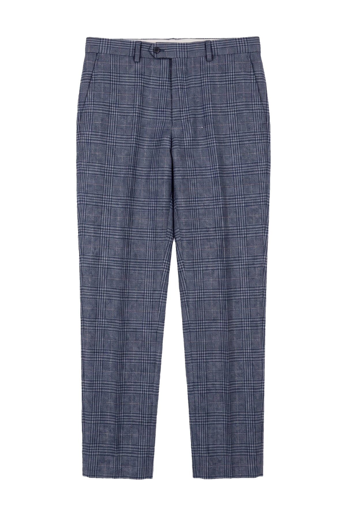 Victor - Men's Tweed Check Blue Wedding Trousers