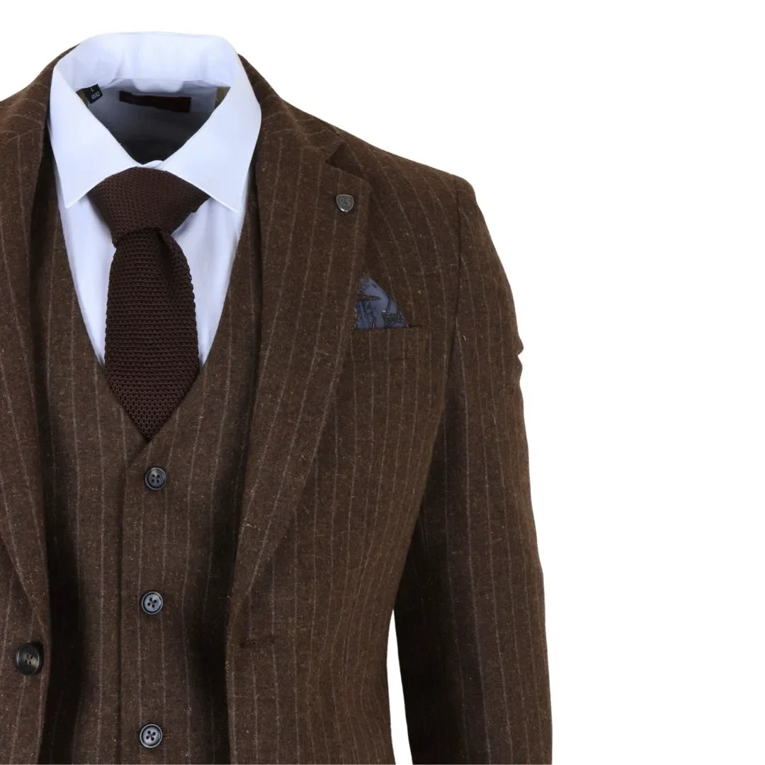 Men's Brown Pinstripe Slim Fit 3 Piece Suit