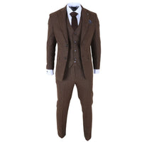 Men's Brown Pinstripe Slim Fit 3 Piece Suit