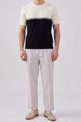 White and Black Colour Block Knitted T-Shirt for Men