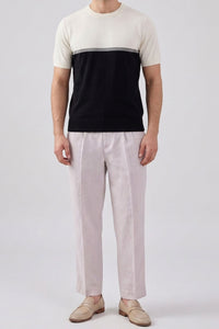 White and Black Colour Block Knitted T-Shirt for Men