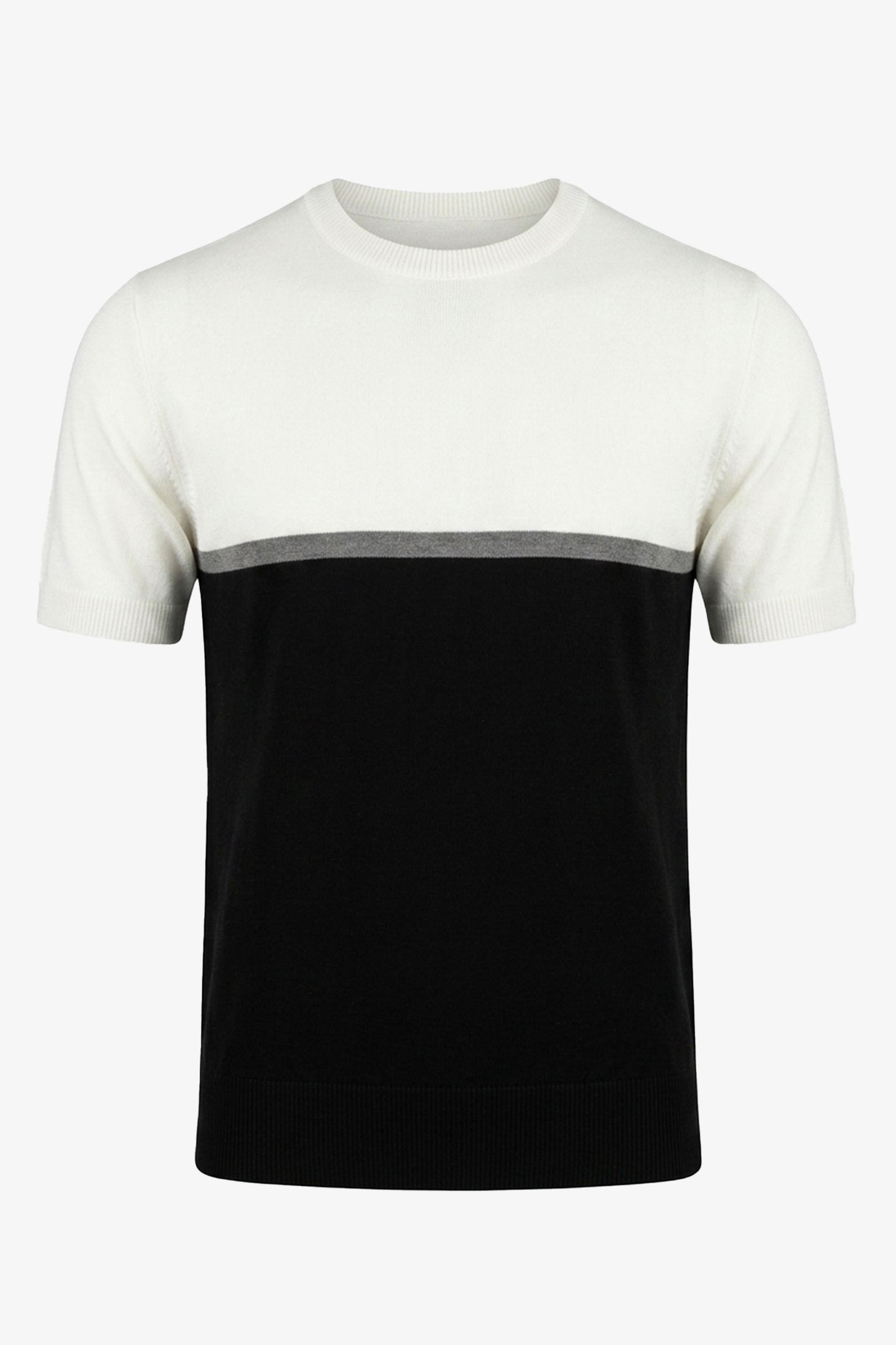 White and Black Colour Block Knitted T-Shirt for Men