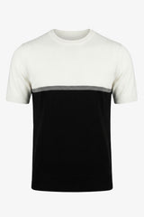 White and Black Colour Block Knitted T-Shirt for Men