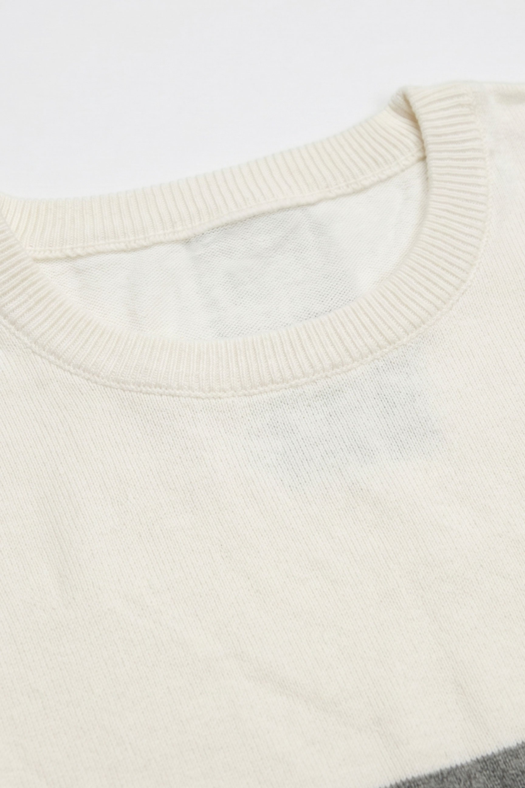White and Black Colour Block Knitted T-Shirt for Men