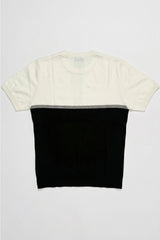White and Black Colour Block Knitted T-Shirt for Men