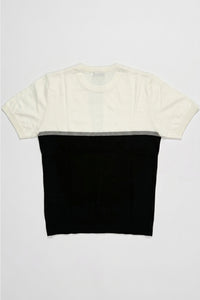 White and Black Colour Block Knitted T-Shirt for Men