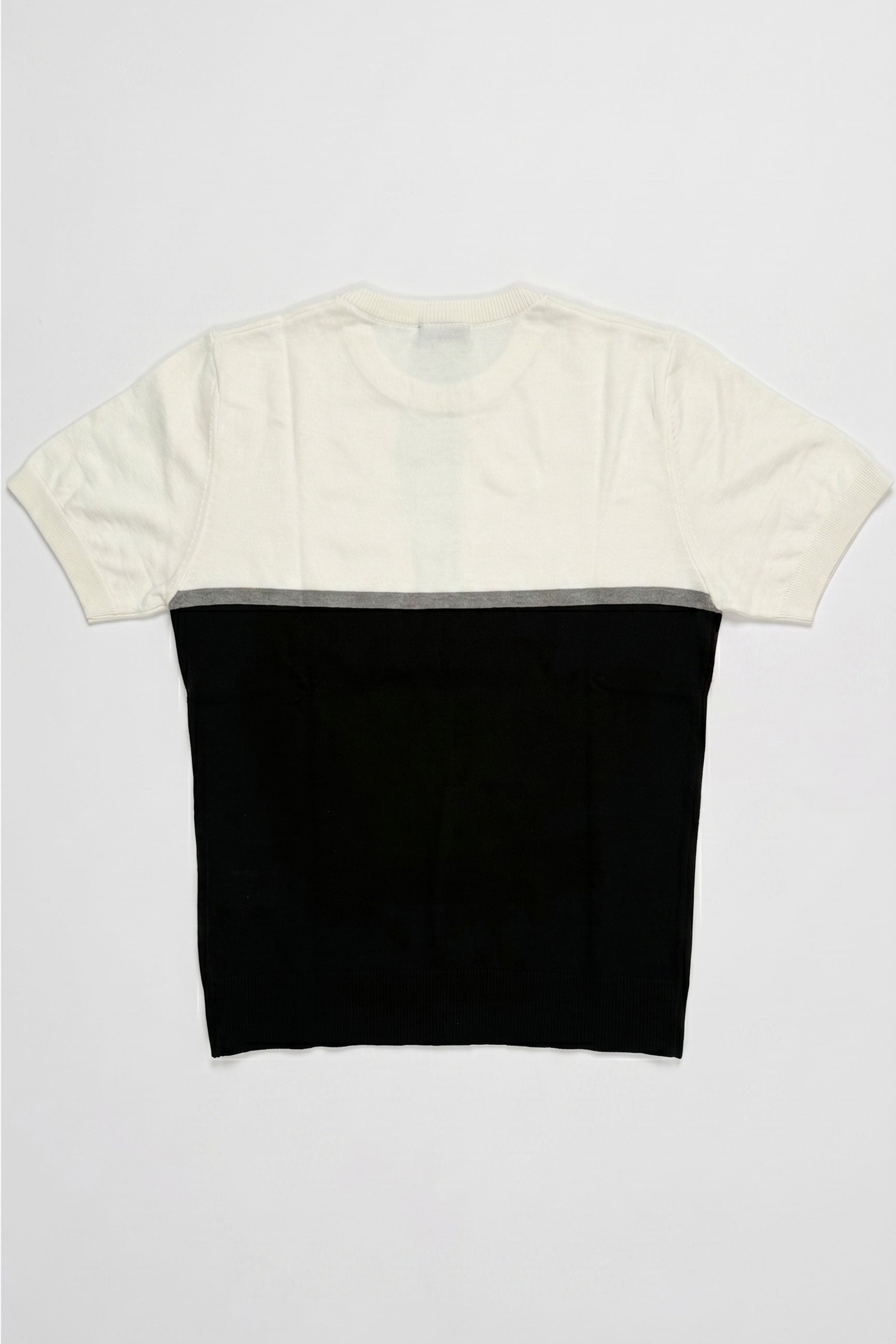 White and Black Colour Block Knitted T-Shirt for Men