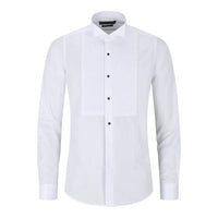 Men's Wing Collar White Shirt Pleated Tuxedo Double Cuff Satin Cotton