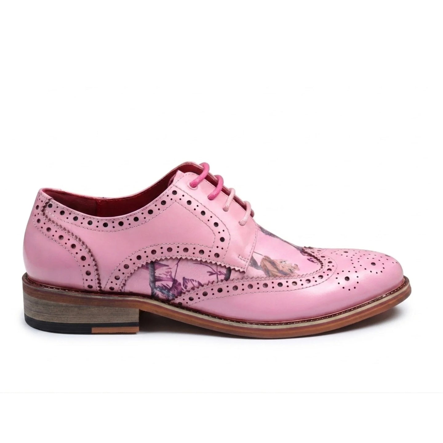 Wolf - Men's Pink Floral Wingtip Brogues Dress Shoes